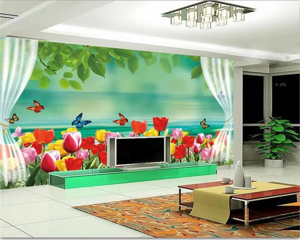 

3D-обои на заказ, фотообои для гостиной с рисунком мечты, тюльпанов, цветов, дивана, фона для телевизора