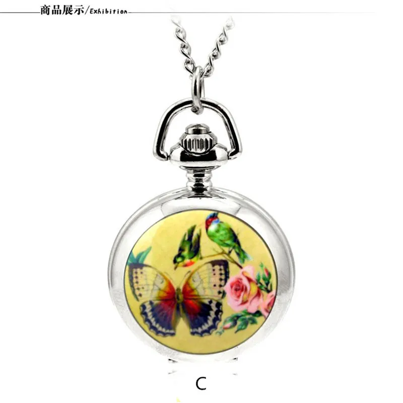 Детские эмалированные часы в подарок с цепочкой 80 см милые карманные цветочным