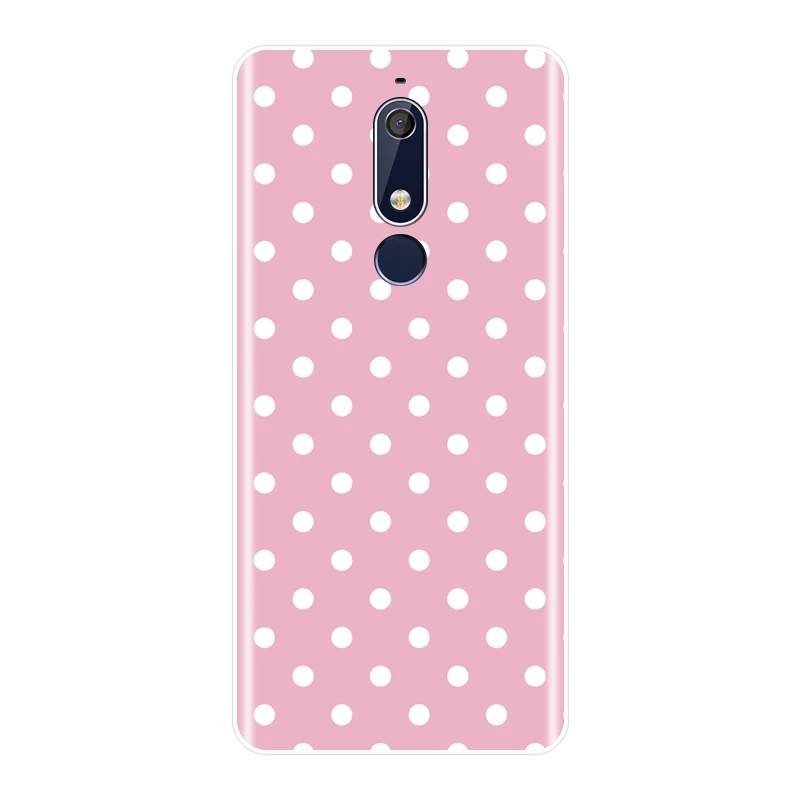 Задняя крышка в горошек с сердечками и надписью Love Pink для Nokia 7 1 6 5 3 2 Plus мягкий