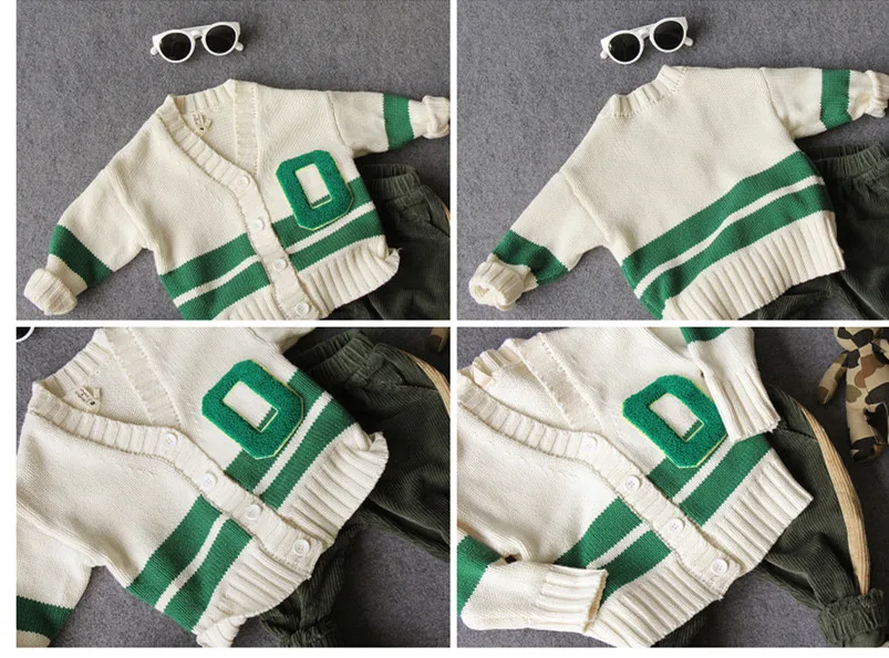 Оригинальный осенний вязаный свитер в полоску для мальчиков 1 шт. детский весенне