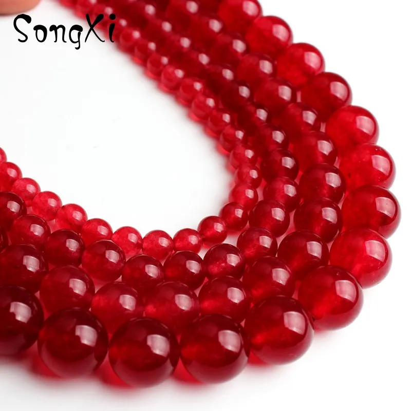 Natural Dark Red A+ Jades Chalcedony Stone Beads For Jewelry Making Size 6 8 10 12mm Round DIY Bracelet Earrings Necklace 15Inch | Украшения
