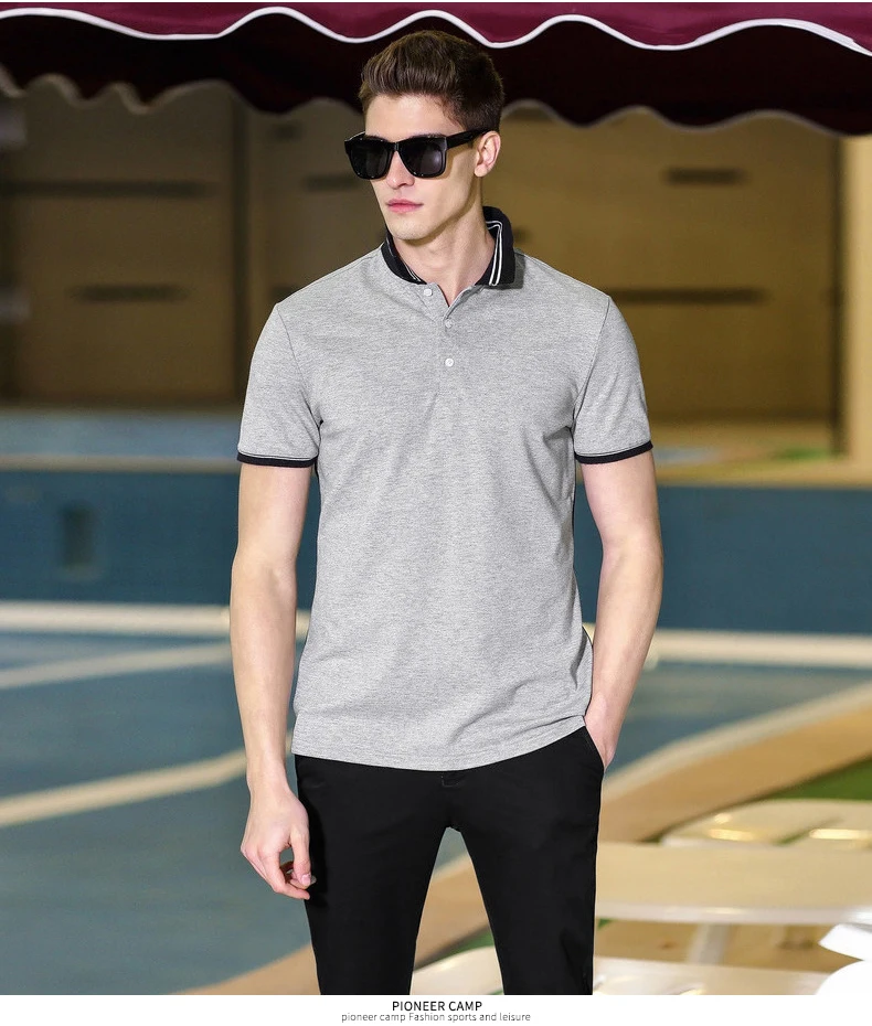 Pioneer Camp Golf polo рубашка новая мужская брендовая одежда с коротким рукавом серая Простая Повседневная Лоскутная Поло Мужская ACP703084