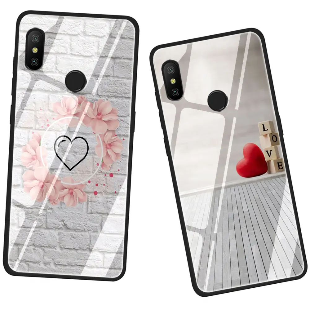 Чехол из закаленного стекла с милым розовым сердцем для Xiaomi 8 Lite A1 A2 9 Redmi Note 5 6 7 Pro 6A 4X F1