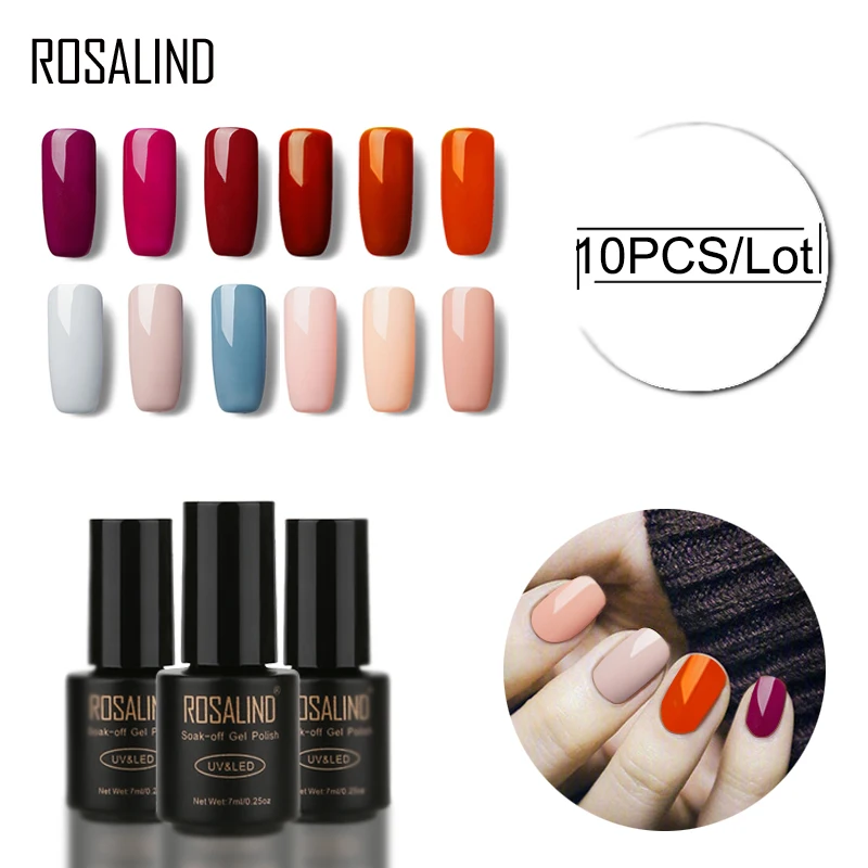 Гель лак для ногтей ROSALIND (10 шт./лот) 7 мл флакон черный цвет чистые цвета на выбор