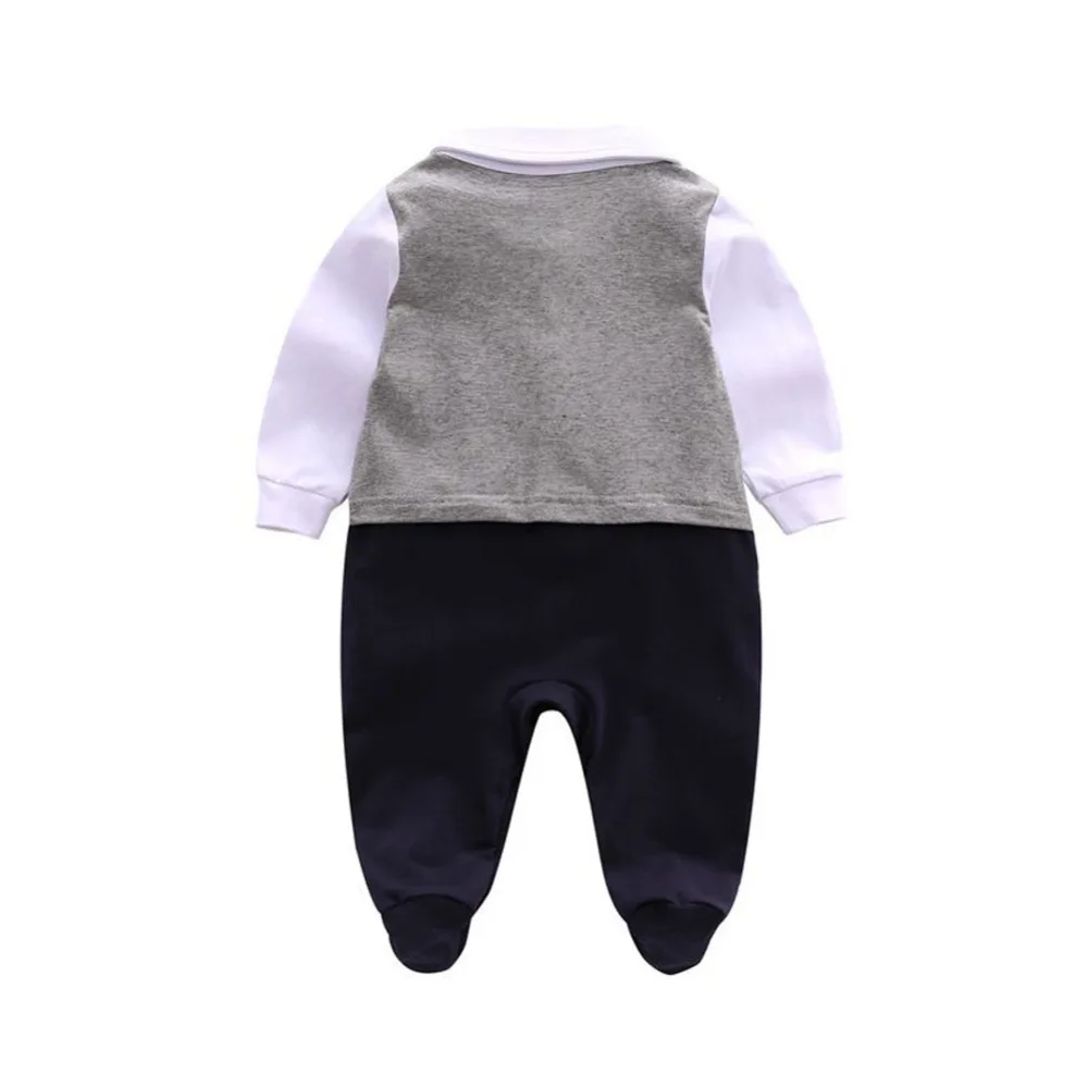 Newborn Baby Boy Gentleman Footed Romper Vest Wedding Party Tuxedo Suit Jumpsuit with Bowtie 1pc Formal Outfit Set |