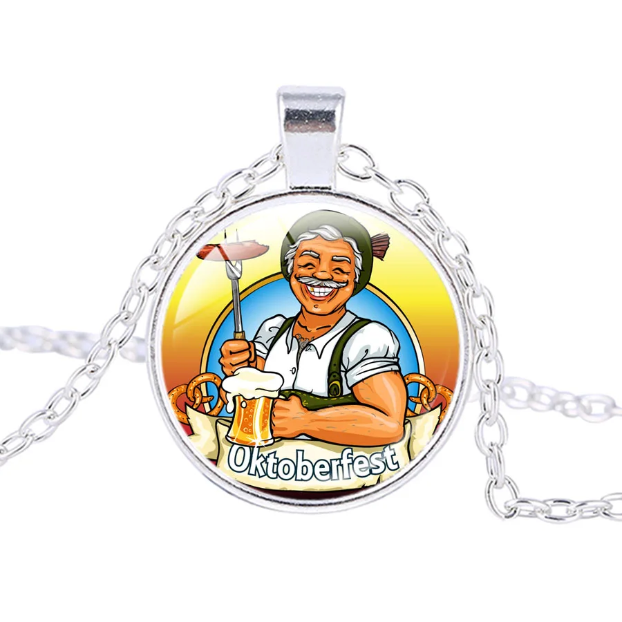 Немецкий Октоберфест стеклянный Фото Кулон посеребренное ожерелье кулон