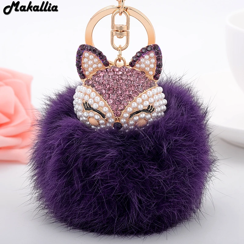 Брелок с натуральным кроличьим мехом для сумочки брелок ключей милый Лисий