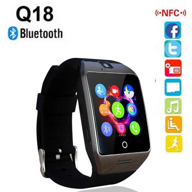 2016 Новинка NFC Bluetooth Smart часы Q18S с Камера facebook синхронизации SMS MP3 Smartwatch Поддержка Sim