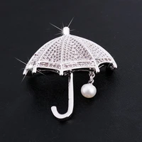 mziking aaa zircon umbrella brooches pins for women large simulated pearl white brooch collar broches party jewelry accessories