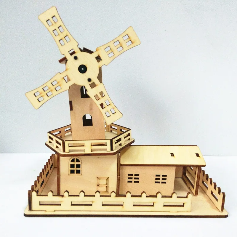 Happyxuan DIY Собранный электрический комплект Led деревянная мельница с музыкой