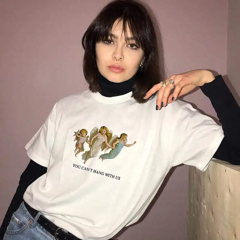 Женская футболка в стиле Харадзюку с принтом виде ангела летняя свободная