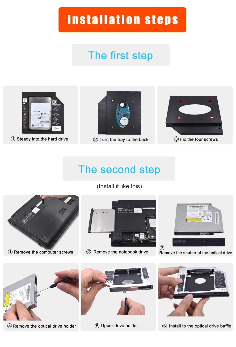 TISHRIC Универсальный SATA 3,0 2nd HDD Caddy 12,7 мм Optibay для 2," 2 ТБ SSD HD Жесткий диск чехол Корпус для ноутбука CD DVD rom