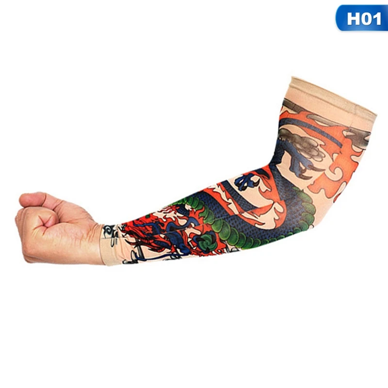 1PC Cycling Sports Tattoo Sleeves Cool Arm Sleeves Cycling Running Arm Warmer Sport Elastic Oversleeve Arm Warmers - Цвет: H01