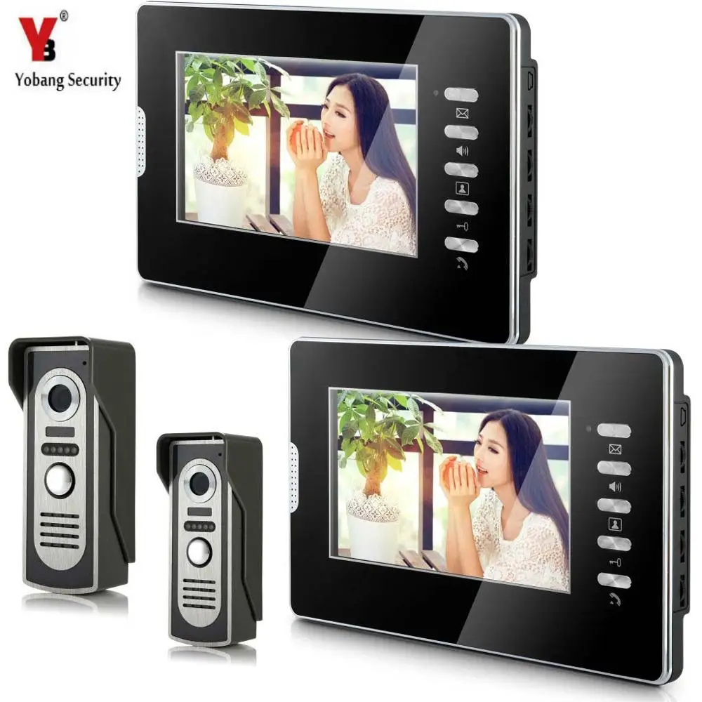 V70DM2-2V2 SmartYIBA видеодомофон 7 дюймов монитор проводной видео дверной звонок Домофон домофон комплект RFID Контроль доступа 2 монитор 2 камеры - Цвет: V70DM2-2V2