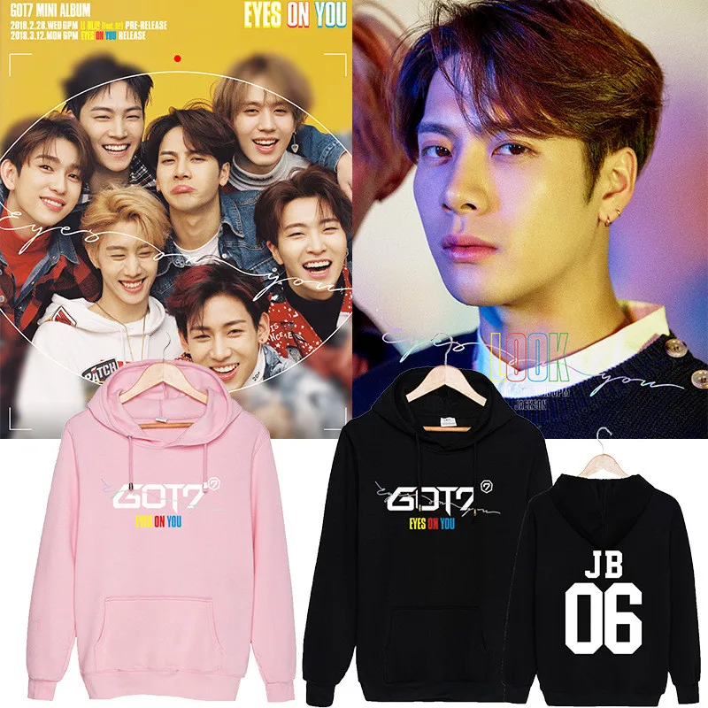 KPOP/Корейская мода GOT7 новые хлопковые толстовки с капюшоном и надписью глаза на