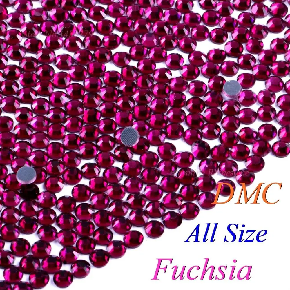 DMC фуксия SS6 SS10 SS16 SS20 SS30 стеклянные кристаллы горячей фиксации Стразы с утюгом