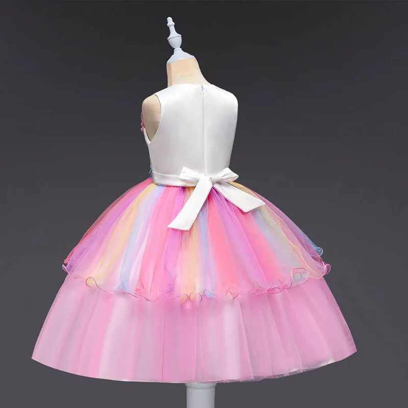2019 Girl Unicorn Peng Rainbow Princess Children's Birthday Christmas Girl's Dress Wedding Party Детская одежда и обувь