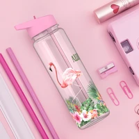 bpa free 750ml 100tritan sports outdoor straw water bottle with flamingos printing my drink juice handle the unicorn kettle