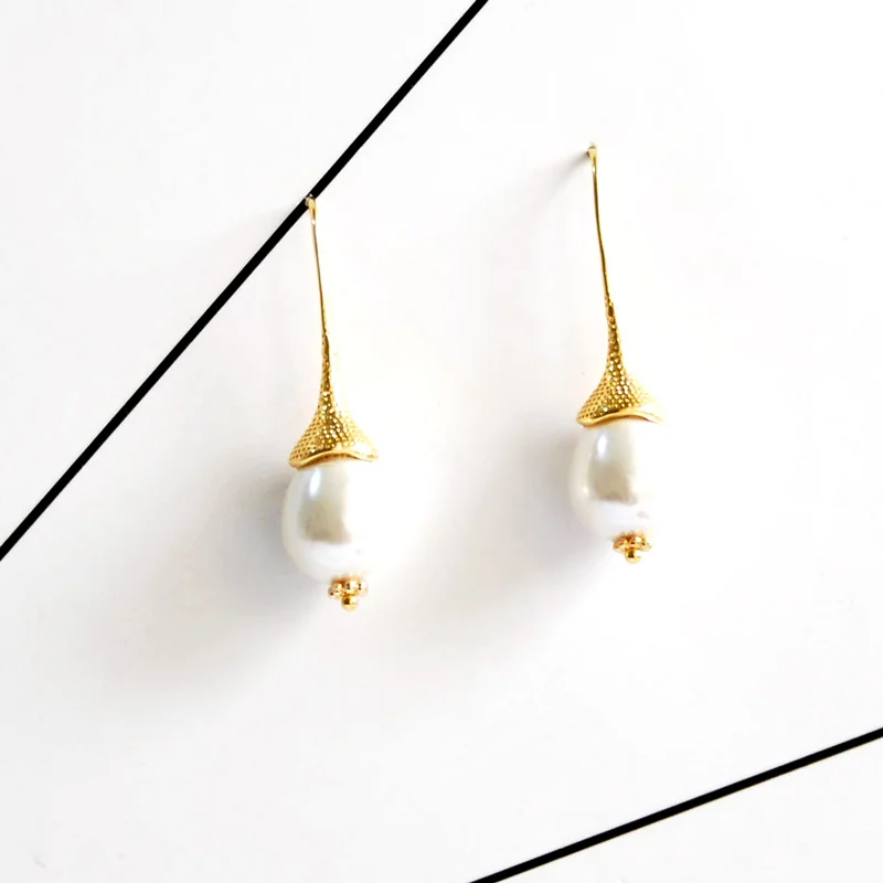 gold fashion jewelry drop dangle earrings shell pearl handmade designer for women gift colorful statement | Украшения и