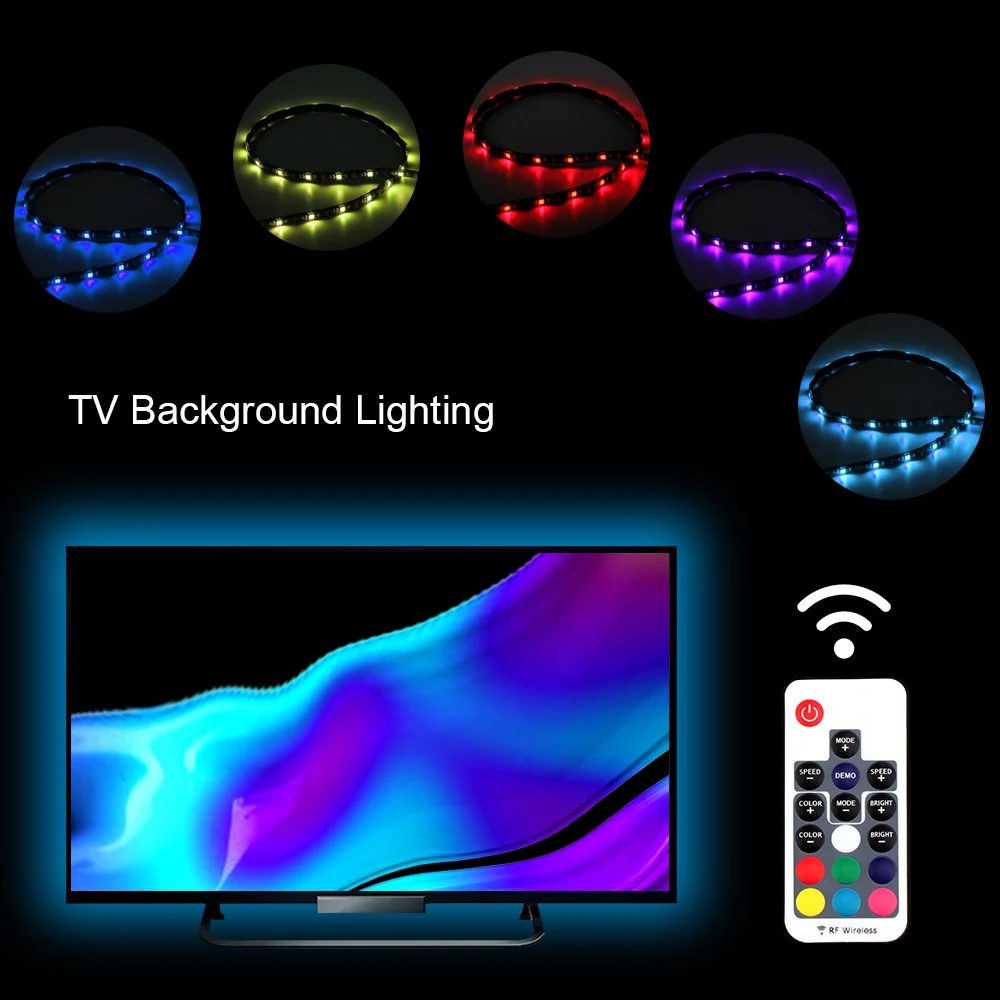 RGB Светодиодная лента Водонепроницаемая DC 5 В USB светодиодный светильник лента гибкий светильник ing 5050 0,5 м 1 м 2 м с пультом дистанционного управления для подсветки телевизора