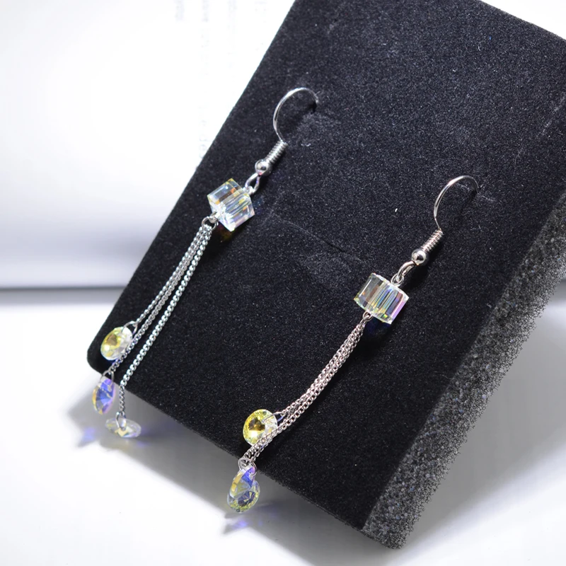 Подлинные кристаллы SWAROVSKI висячие серьги кисточки серебристого цвета для