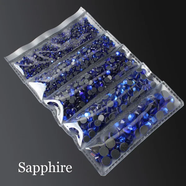 Sapphire 2000 шт разные размеры Горячая фиксация Стразы SS6-SS30 5 размеров отдельная упаковка с плоской задней частью камни - Цвет: Sapphire