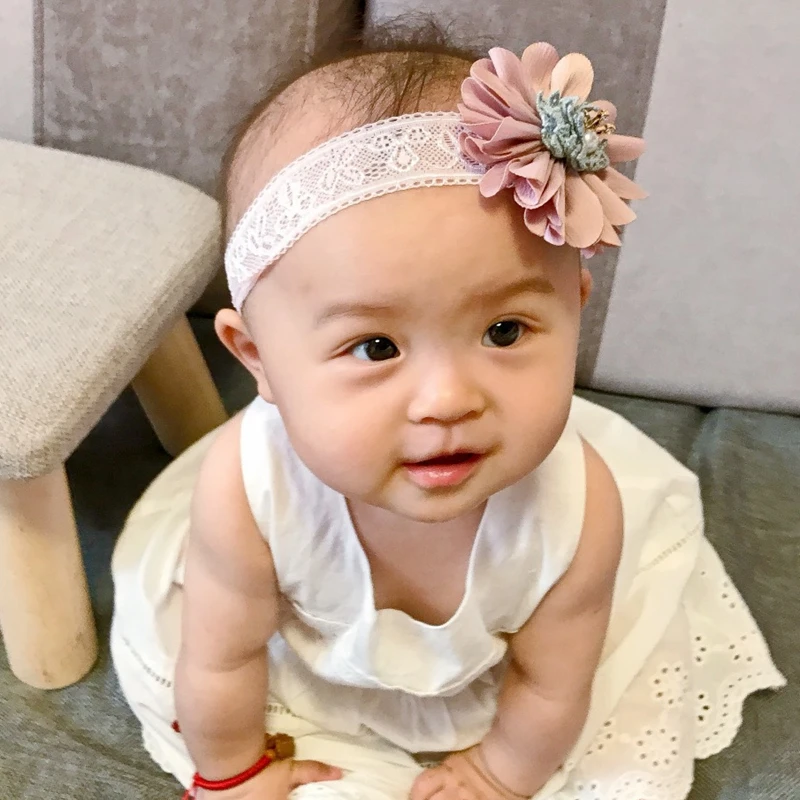 Baby Headbands Girls Big Flower Head Band Kids Lace Elastic Headwear Toddler Pearl Crown Headwrap Newborn Cute Photo Props | Детская