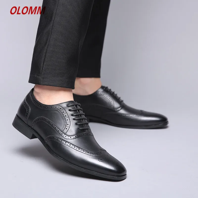 Мужские броги из натуральной кожи деловые классические туфли на шнуровке