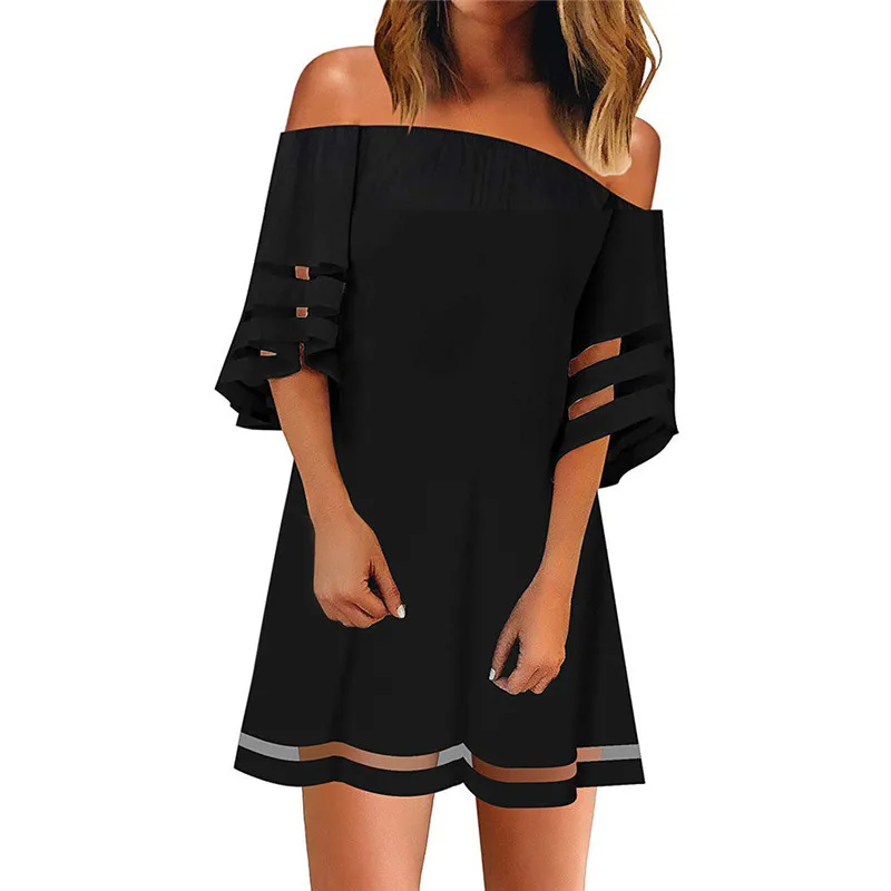 Женское свободное шифоновое Свободное платье с рукавами колокольчиками и