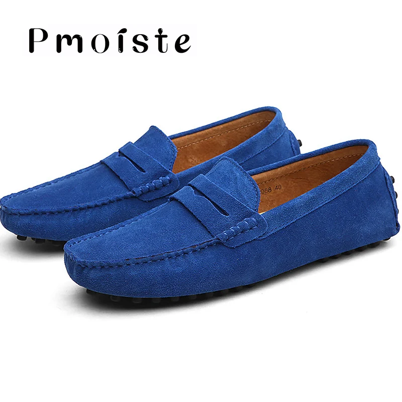 Royal blue Мужская обувь размера плюс 11,5-15; Мужская обувь из коровьей замши; массажные лоферы из натуральной кожи для вождения; повседневная мужская обувь - Цвет: Royal blue
