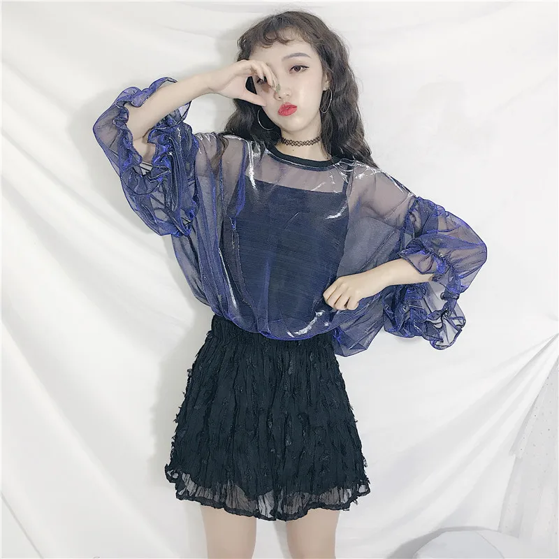 2018 Новый Harajuku лазерной розовый/фиолетовый перспектива Сетчатое платье Женский