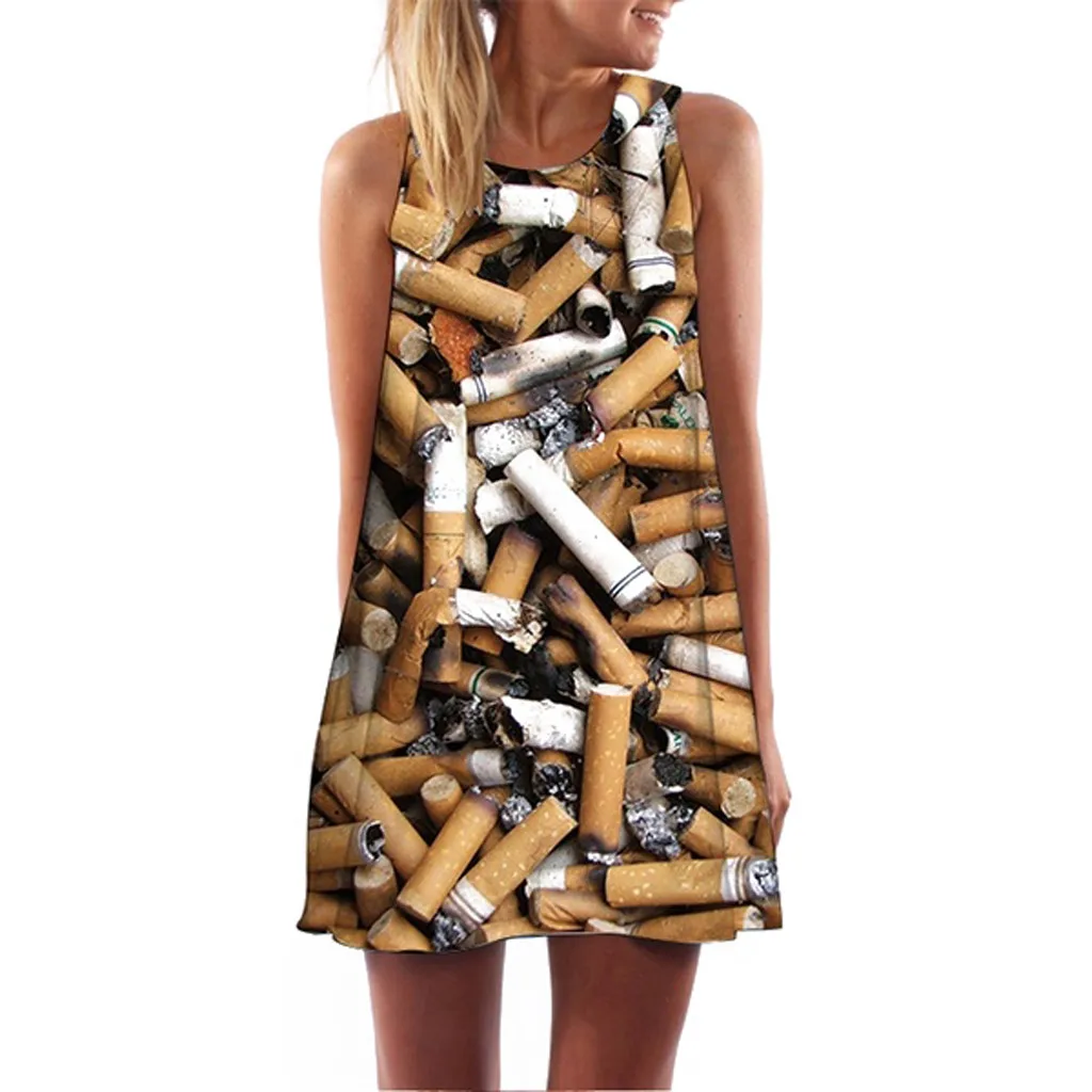 Женское пляжное платье с принтом табака JAYCOSIN Повседневное без рукавов круглым