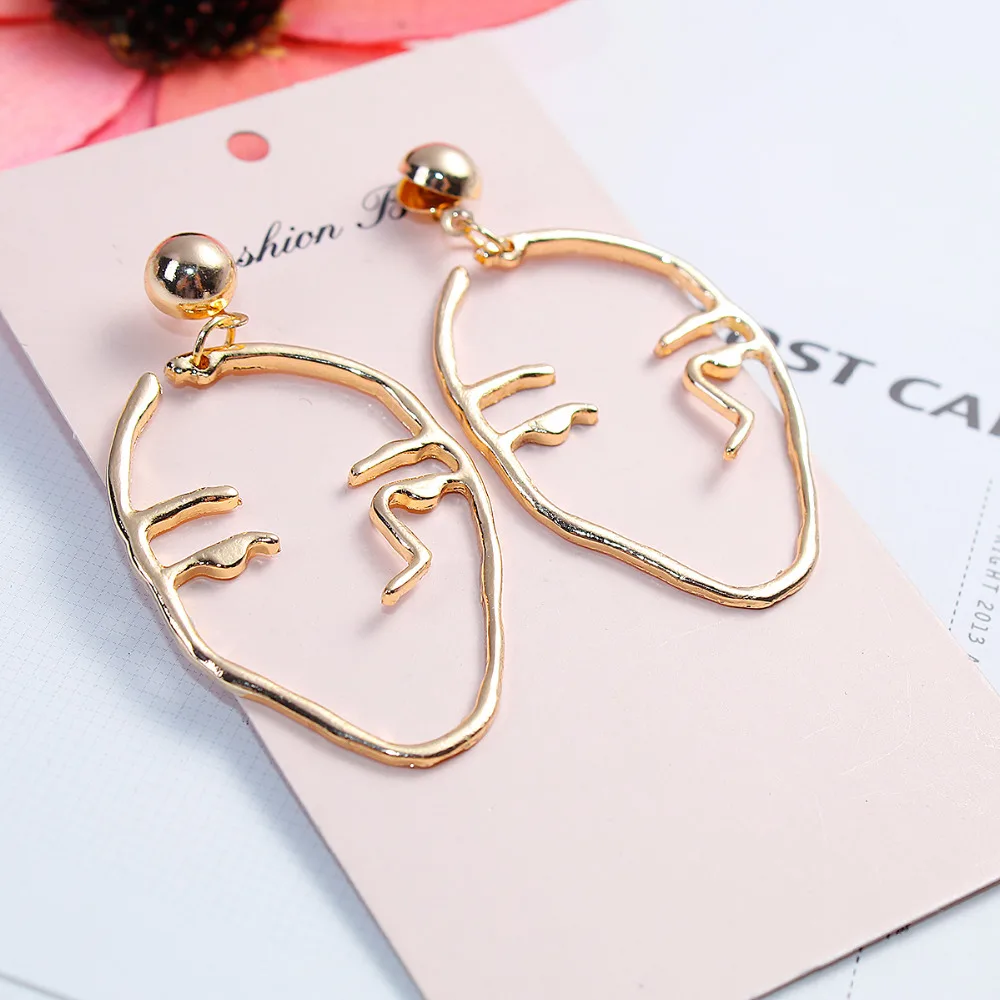 8SEASONS Ear Stud Earrings Metal Gold Color Face Mask 55mm(2 1/8&quot) x 30mm(1 Post/ Wire Size: (21 gauge) 1 Pair | Украшения и