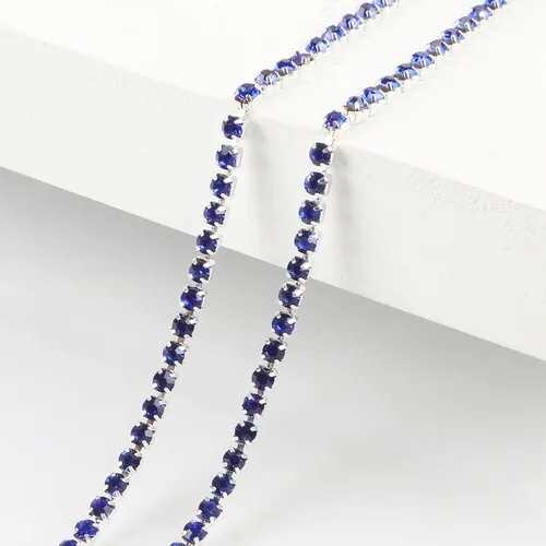 Royal Blue Горячая серебряная основа коготь 1 м/лот высокая плотность ss6 2 мм ss8 2,5 мм ss10 2,8 мм ss12 3 мм стразы на цепочке для пришивания клея на отделке - Цвет: Royal Blue