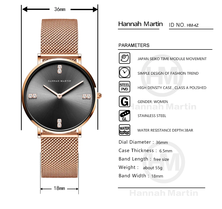 

Hannah Martin Imported Japan Movement Women Watches Ultra thin Quartz Watch Woman Diamond Luxury Ladies Watch Relogio Feminino