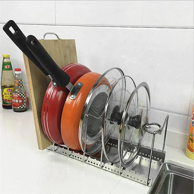 

Metal Pan Pot Lid Organizer Adjustable Dish Rack Drainer Cutting Board Holder Cookware Stand Holder for Cabinet Storage
