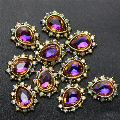 10Pcs-Drop-Purple 10 шт 3D Стразы для ногтей, блестящий кристалл алмаза для ногтей, металлические украшения для ногтей, украшения DIY, амулеты - Цвет: 10Pcs-Drop-Purple