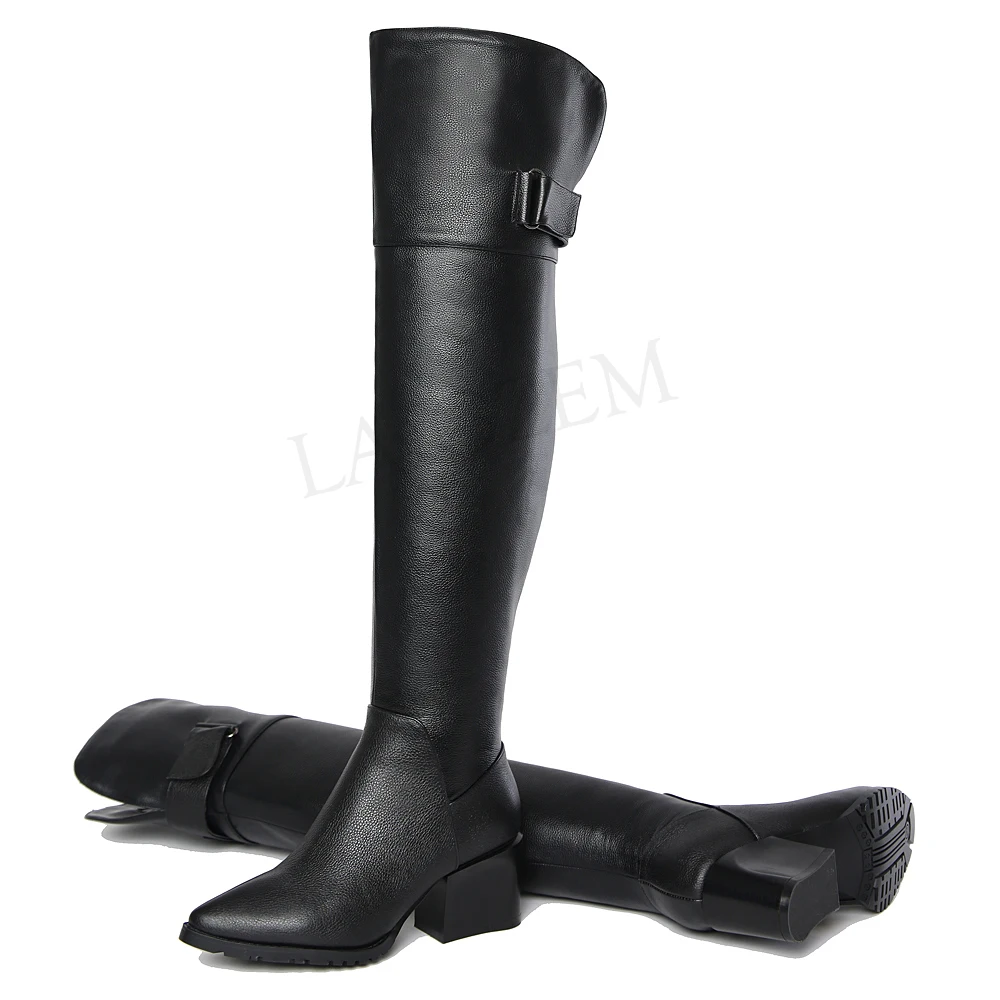 LAIGZEM/женские Сапоги выше колена зимние сапоги из натуральной кожи на массивном
