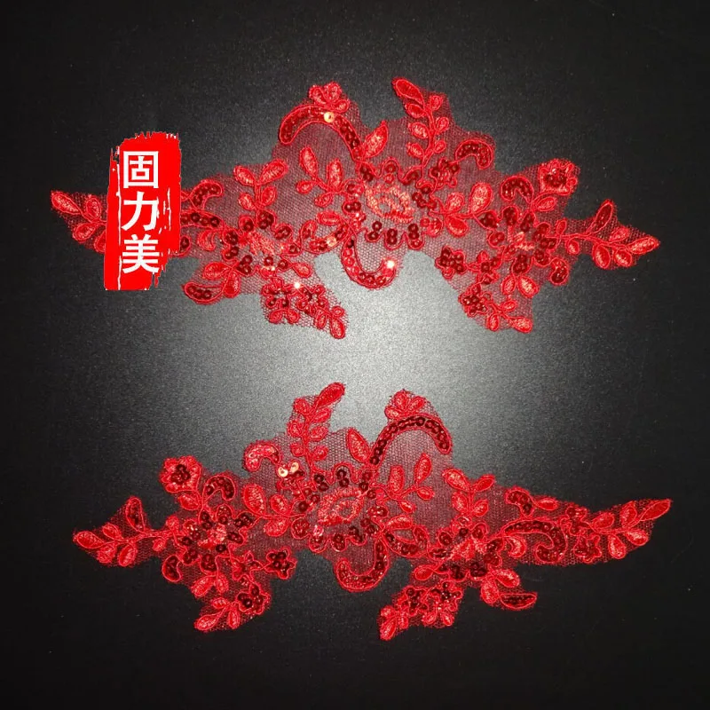 2 Pair Gold embroided flower Red blue purple Sequins Wedding lace Applique sewing patch | Дом и сад