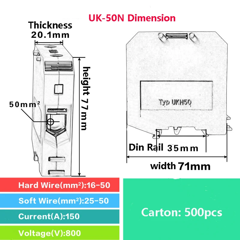 Электрический проводной винтовой клеммный соединитель UK50N UK1.5 UK2.5 UK25N UK95N UK150N UK240N