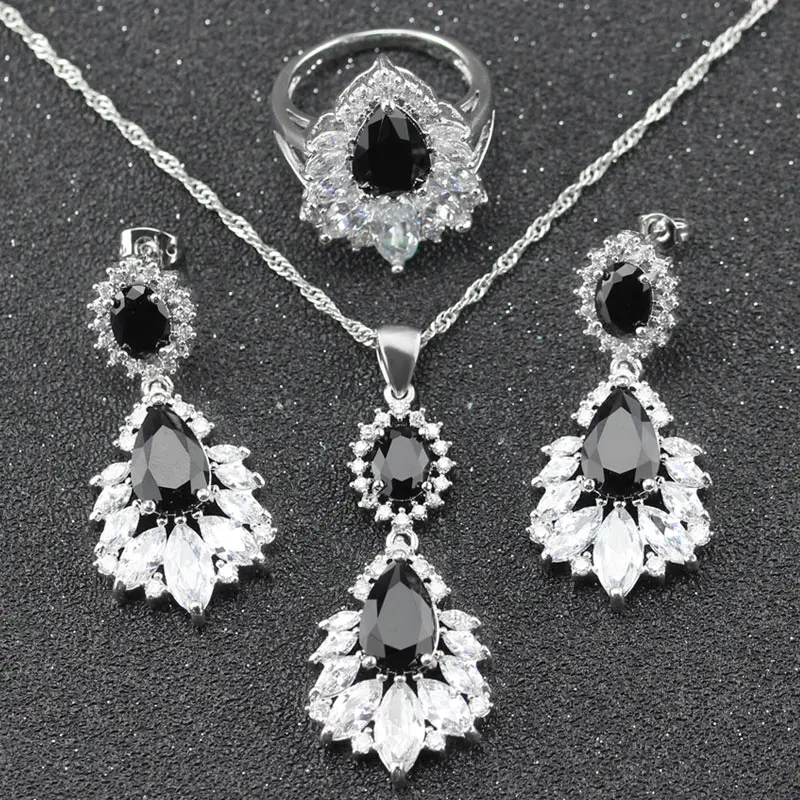 Для женщин Свадебные украшения набор для 925 Серебряный Цвет штамп черный