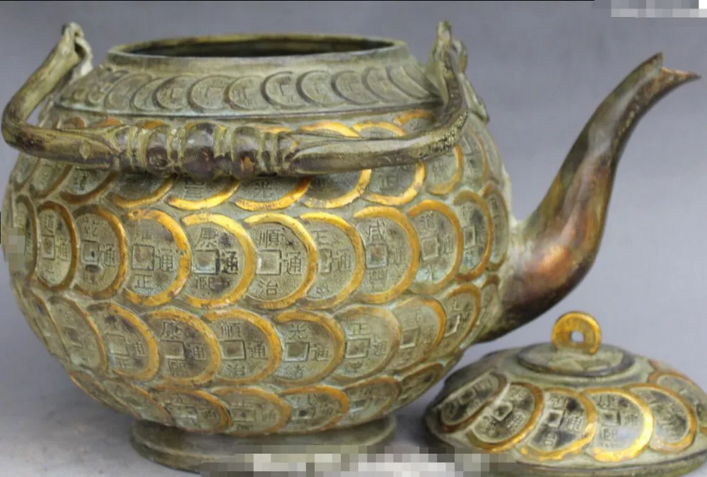 12 &quotКлеймо Китайский Бронзовый Свинка Богатство Деньги Чайник Банк Вина Кувшин