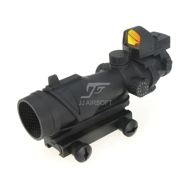 JJ Airsoft ACOG Style 4x32 Scope Illumination with Docter Mini Red Dot & Killflash / Kill Flash (Black/Tan) FREE SHIPPING | Спорт и