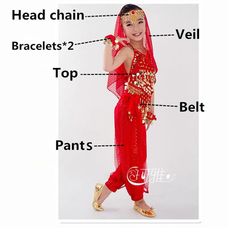 Red 7pcs Детский набор костюма для танца живота Восточный танец девушки танец живота Индия танец живота одежда танец живота дети Индийский 6 цветов - Цвет: Red 7pcs