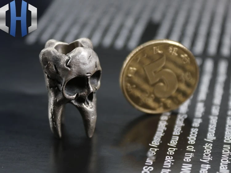 Стерлингового серебра 925 ручной работы Винтаж зуб парик Череп Кулон EDC нож beadsTool аксессуары брелок
