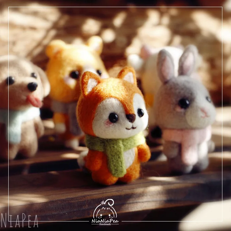 Original DIY cute cartoon puppy cow panda fox bunny hamster handmade felted wool little farm animals stuffed plush toys gift | Игрушки и