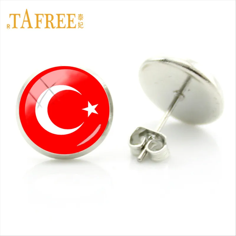 Tafree флаг Турция Испания Япония Швеция Серьги-гвоздики 28 Стили мира Флаг Фото Стекло камни Серьги стимпанк украшения fg87 - Окраска металла: FG94