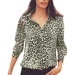 women shirt Green Женские рубашки, Новое поступление, женская летняя футболка с длинным рукавом и леопардовым принтом, женская футболка с отложным воротником, 3 цвета, футболки - Цвет: women shirt Green