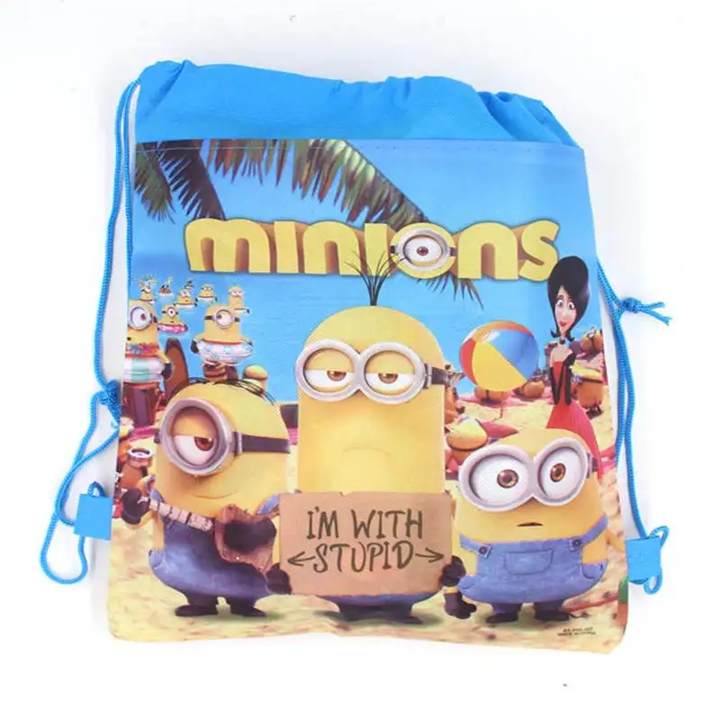 Minions-BagB Миньоны мультфильм нетканый тканевый шнурок сумки футбол рюкзак детский душ с днем рождения украшения Детские принадлежности - Цвет: Minions-BagB
