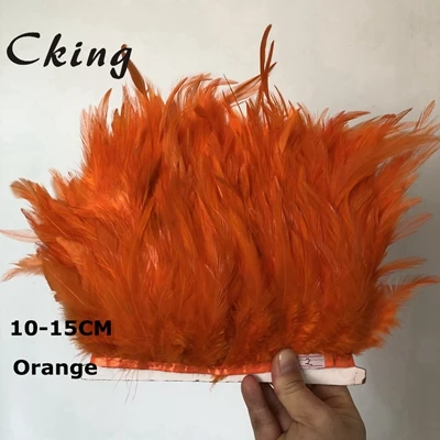 orange 10 метров белый Куриный перо планки 10-15 см 4-6 дюймов DIY седло для петуха перо отделка бахромой пришит на атласной лентой ремесла - Цвет: orange